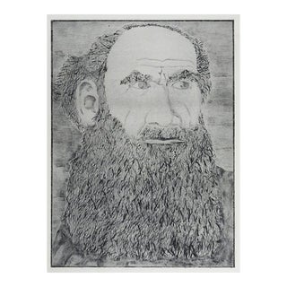 Vintage Late 20th Century Beared Man Portrait Etching For Sale