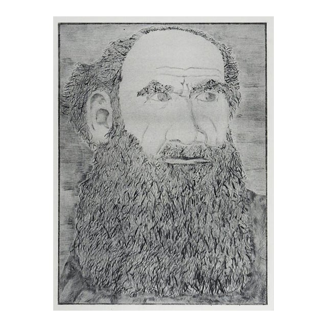 Vintage Late 20th Century Beared Man Portrait Etching For Sale