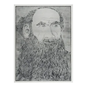 Vintage Late 20th Century Beared Man Portrait Etching