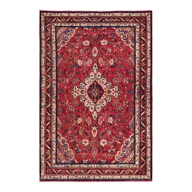 Shabby Chic Persian Red/Blue Wool Rug - 6'7'' X 9'10'' For Sale