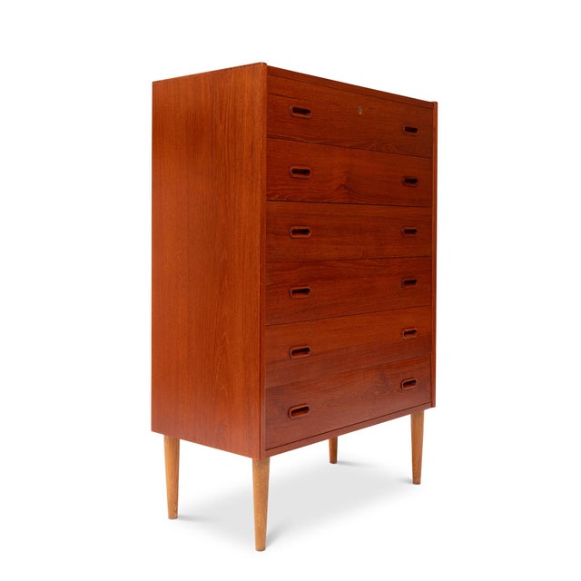 Mid-Century Modern Vintage Danish Mid-Century Six-Drawer Teak Tallboy Dresser 1960s For Sale - Image 3 of 10