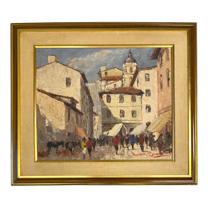 French Village Street Scene, Oil on Canvas Painting in France
