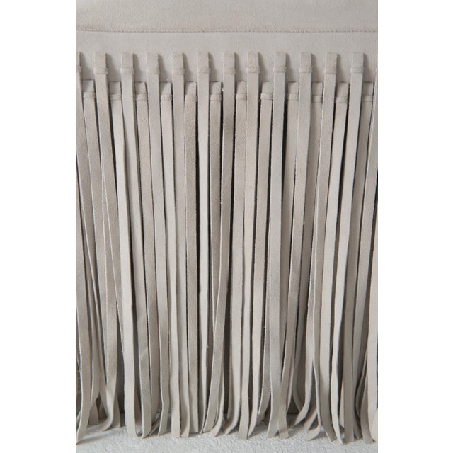 Mod Square Suede Ottoman by Made Goods, Off-White with Fringe, India For Sale - Image 9 of 13