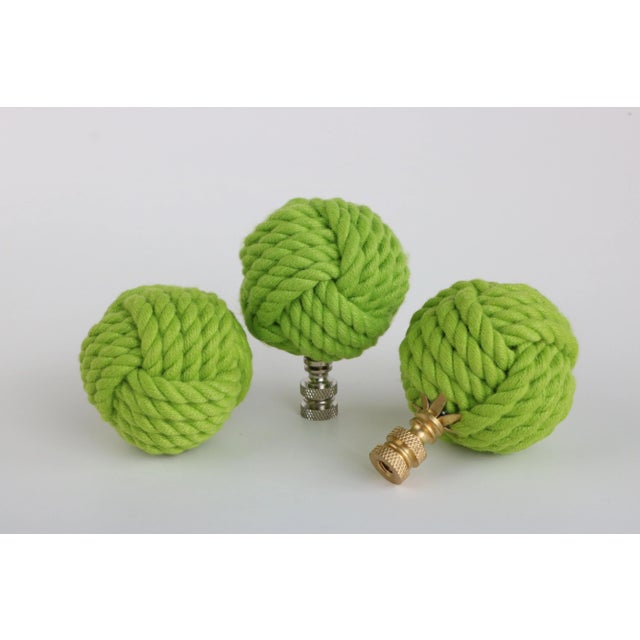Nautical Nautical Knot Lamp Finial in Grass Green on Brass Hardware For Sale - Image 3 of 4