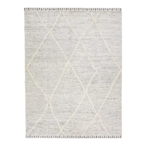 Modern Moroccan Style Ivory Handmade Wool Rug With a Tribal Motif