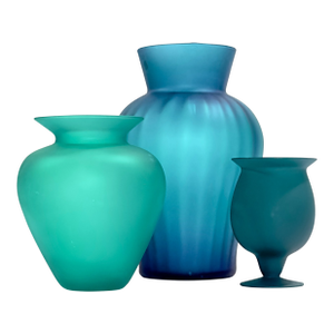 Sumptuous Frosted Shades of Jade Glass Vase Curation - Group of 3
