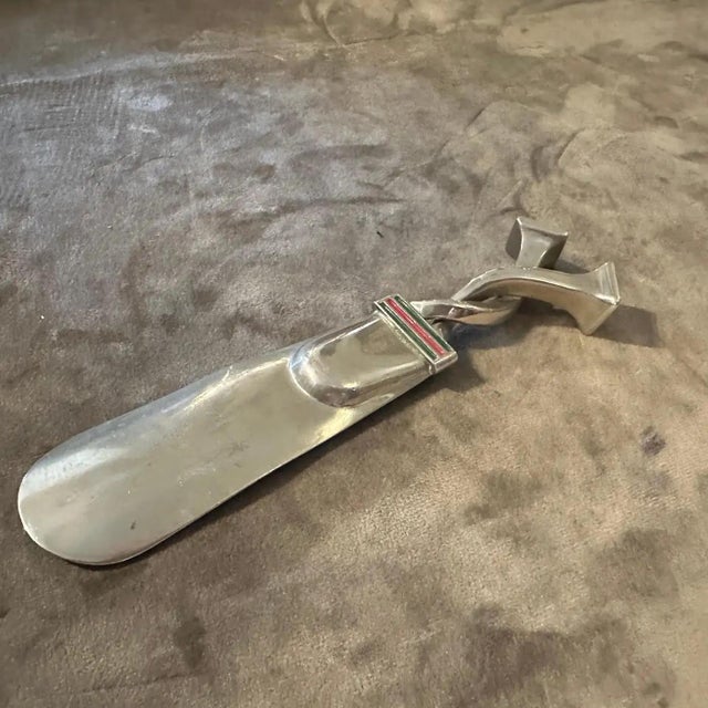 1980s 1980s Iconic Silver Plated Enameled Metal Nail Shoehorn by Gucci For Sale - Image 5 of 9