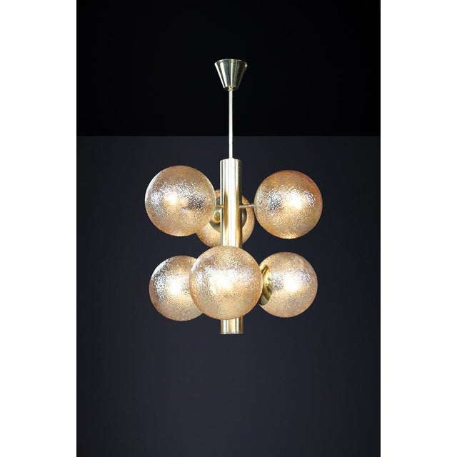 Patinated Brass Sputnik Chandelier with Six Gold-Colored Globes from Kaiser Leuchten, 1960s For Sale - Image 6 of 11