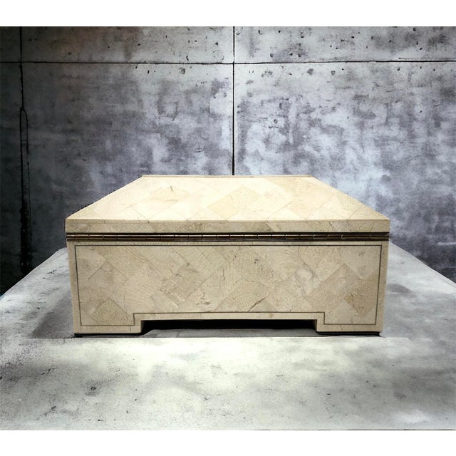 Postmodern Vintage Tessellated Stone and Brass Box For Sale - Image 3 of 9