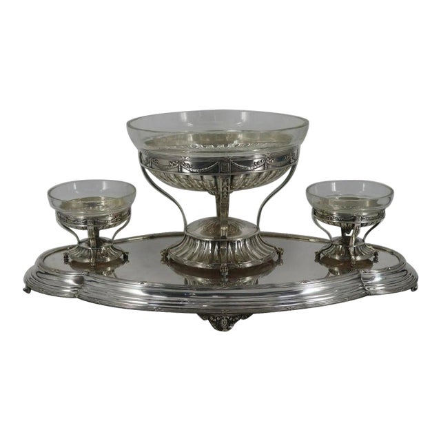 Elkington Silverplate and Glass Centerpiece - 4 Pieces For Sale