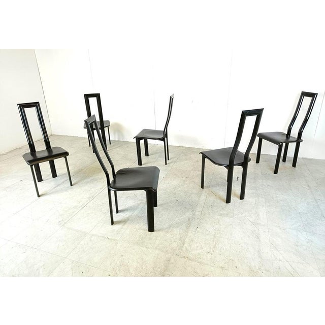 Black Italian Regia Dining Chairs attributed to Antonello Mosca for Ycami, 1980s, Set of 6 For Sale - Image 8 of 12