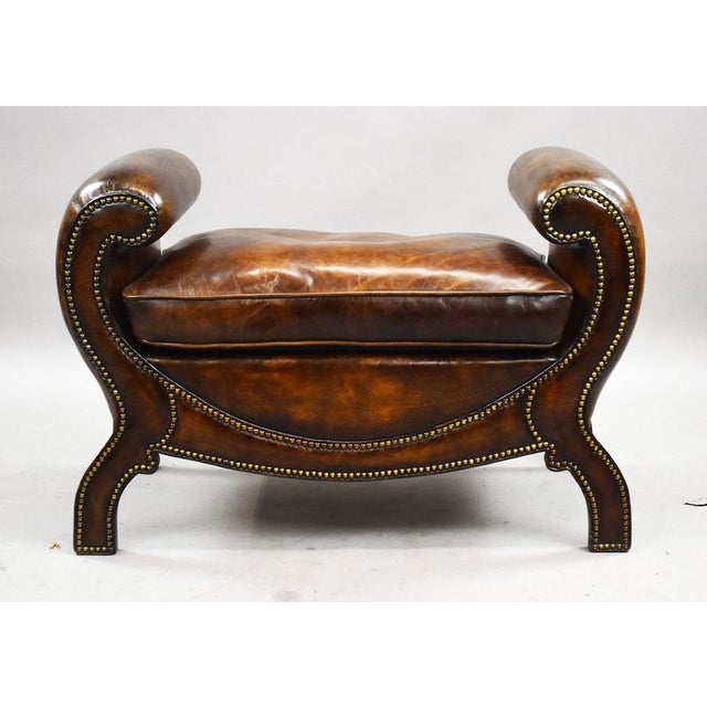 Regency Style Leather Stool, 1919 For Sale - Image 4 of 9