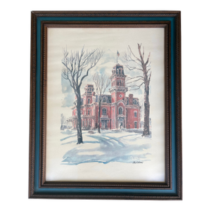 Vintage Watercolor Print of the Hubbell Mansion (Terrace Hill) by Paul N. Norton, Winter Architectural Scene