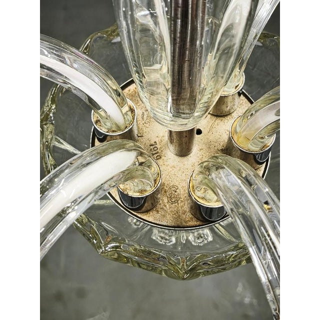 Art Deco Six-Arm Glass Chandelier, Czechoslovakia, 1930s For Sale - Image 11 of 12