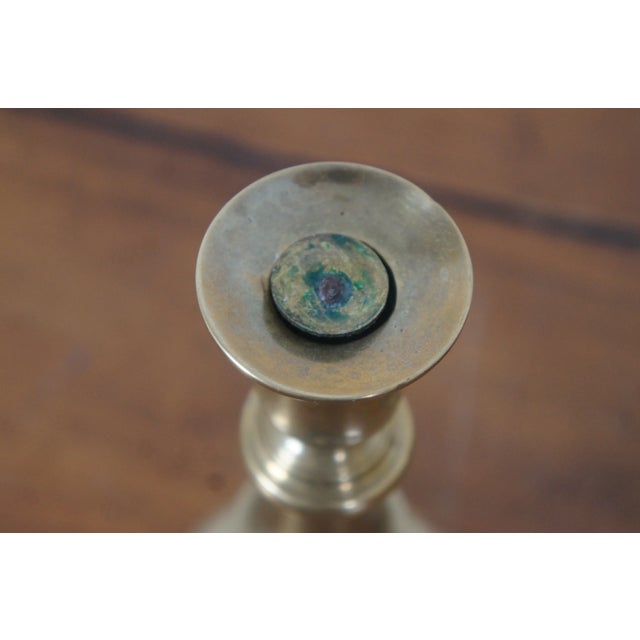 Antique English Spun Brass Push Up Candle Holders- Set of 3 For Sale - Image 9 of 12