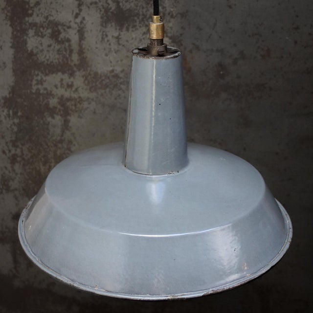 Industrial Vintage French Industrial Grey Enamel Factory Pendant For Sale - Image 3 of 5