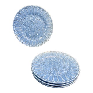 Vintage the Haldon Group Blue Embossed Floral Japan Salad Plates 8” -Set of 4 For Sale
