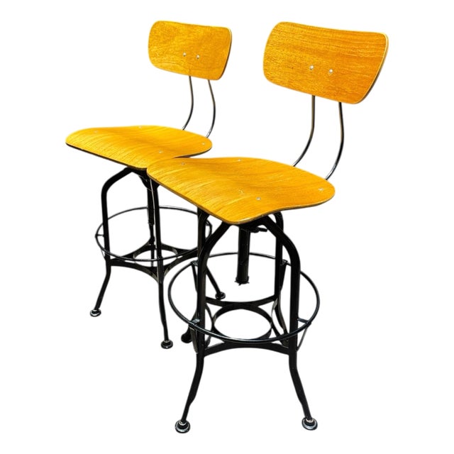 1990s Toledo Industrial Style Drafting Adjustable Swivel Stools For Sale