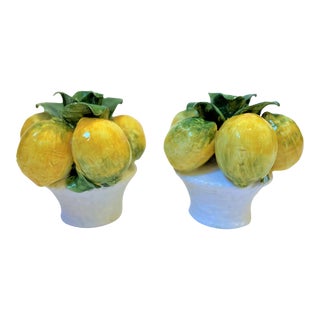 Vintage Italian Majolica Lemon Candle Holders - a Pair For Sale