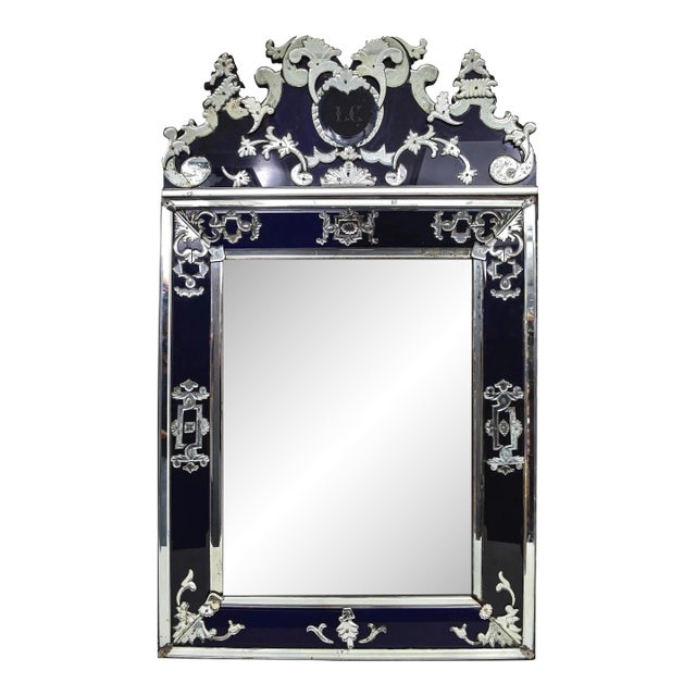 19th Century French Eglomisé Venetian Etched Wall Mirror For Sale