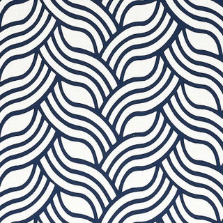 Sample - Schumacher Sangomar Applique Fabric in Navy For Sale