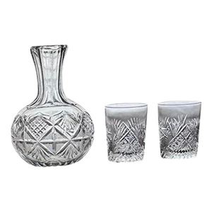 Circa 1899 Bergen Glass ‘Beverley’ American Brilliant Period Cut Crystal Carafe and Tumblers Set- 3 Pieces