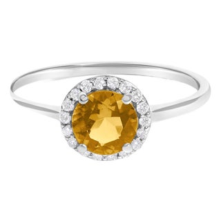 10K White Gold Orange Citrine and 1/10 Cttw Diamond Halo Ring For Sale