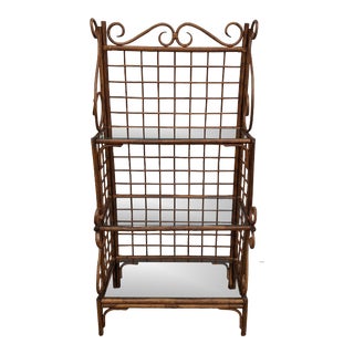 1970s Vintage Rattan and Glass Shelf For Sale
