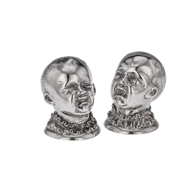 19th Century Victorian Silver Novelty Salt & Pepper, London, England, 1880s, Set of 2 For Sale