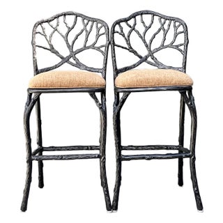 Vintage Veneman Cast Aluminum Branch Barstools. - A Pair For Sale
