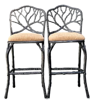 Vintage Veneman Cast Aluminum Branch Barstools. - A Pair