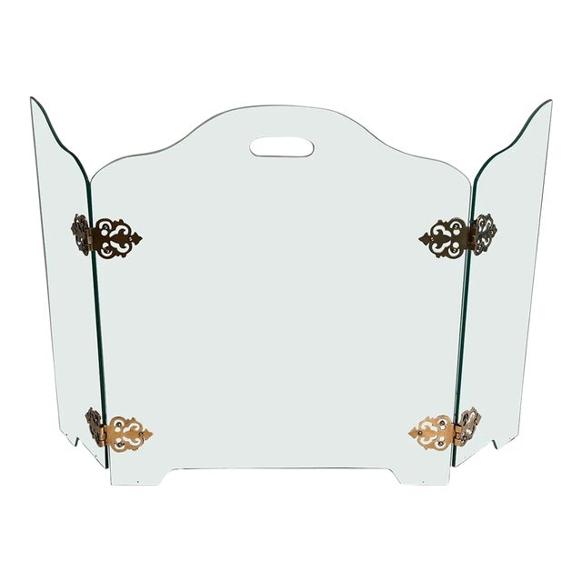 Glass Fireplace Screen with Bronze Hinges For Sale