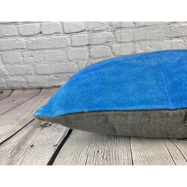 16 x 24 Hemp Pillow Turkish Cushion Natural Blue Pillow Cushion Cover For Sale - Image 4 of 4