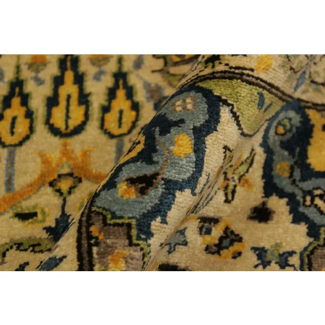 1980s Semi Vintage Ivory/Teal Turkish Hand-Knotted Rug -4'2 X 6'1 For Sale - Image 4 of 8