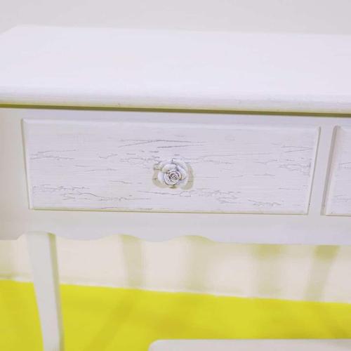 White Wooden Table with Stool and Flower Knobs For Sale - Image 3 of 9