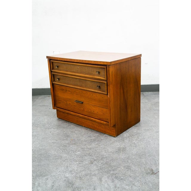 Mid Century Modern Nightstands End Side Tables Cane Wood Oak Founders 2 Drawer, Pair For Sale - Image 9 of 12