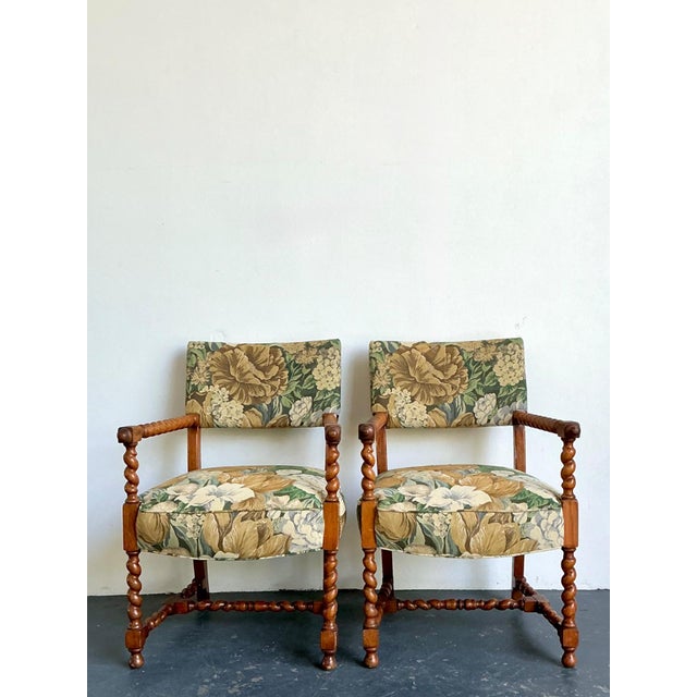 Vintage Twisted Wood Dorothy Draper Upholstered Barley Twist Armchairs For Sale - Image 10 of 18