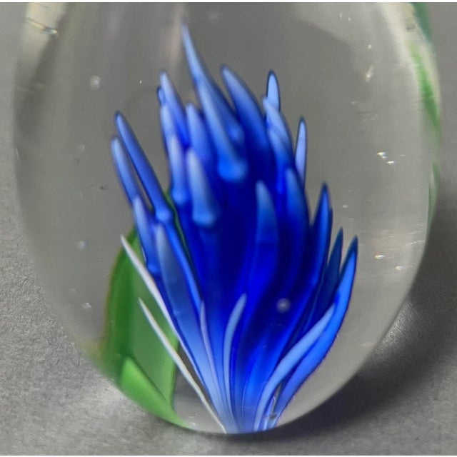 Mid-Century Modern Vintage Italian Art Glass Paperweight Blue and Green Egg Shape For Sale - Image 3 of 9