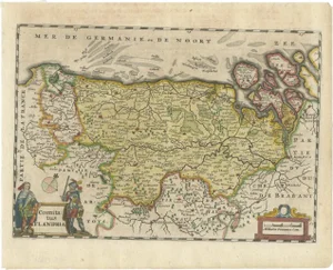 Antique Map of Flanders, Belgium, 1630s