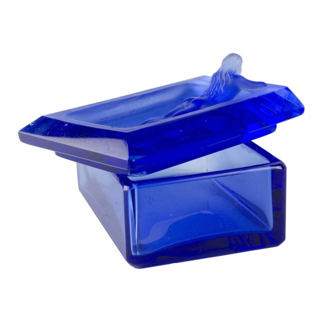 1970s Bohemian Translucent Blue Glass Decorative Box With a Nymph on the Lid, Czech Republic For Sale - Image 4 of 9