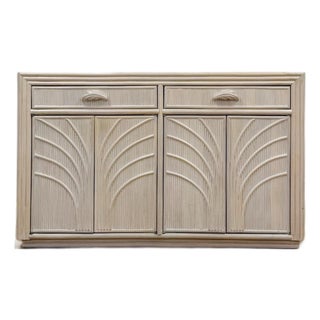 Vintage Coastal Lightwash Blonde Pencil Reed Rattan Sideboard, Buffet, Credenza For Sale