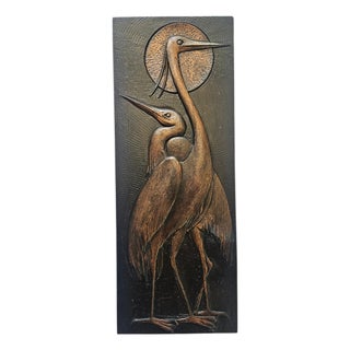Wall Wood Relief Sculpture of Herons, 1960s For Sale