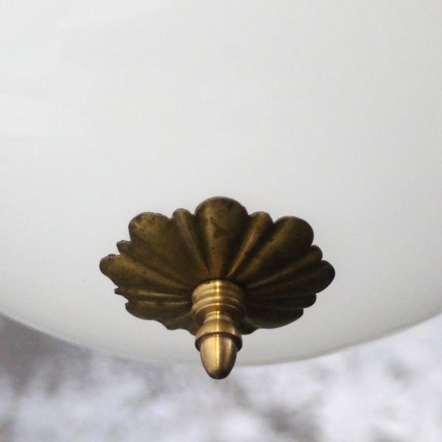 Mid-Century Modern Vintage Pendant Lamp in White Opaline Glass and Brass For Sale - Image 3 of 10