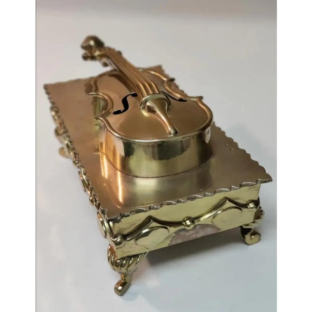 Metal Vintage Large Brass Hinged Violin Storage Box For Sale - Image 7 of 12