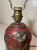 Antique Heavy Bronze Clad Polychromed Red Flower Relief Electric Table Lamp For Sale - Image 10 of 11