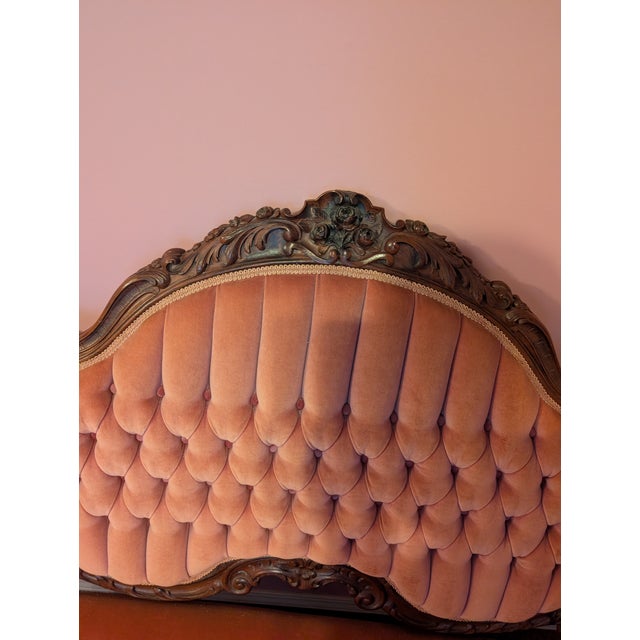 Late 19th Century Sofa Antique Victorian Walnut Tufted Parlor Sofa, Carved Frame, c.1890 For Sale - Image 5 of 16