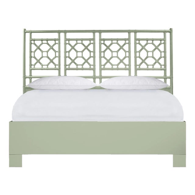 Lattice Back Platform Bed King, Celery Green For Sale