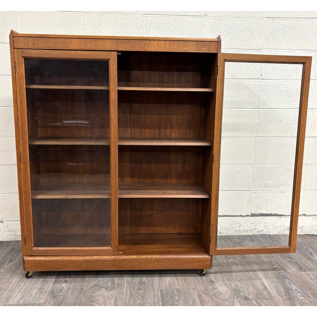 Antique Victorian or Arts and Crafts Style Golden Oak Display Cabinet Bookcase For Sale - Image 12 of 16