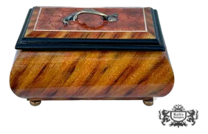 Vtg. Painted Wood & Composite Transitional Bombay Shaped Box W/Faux Burl Finish