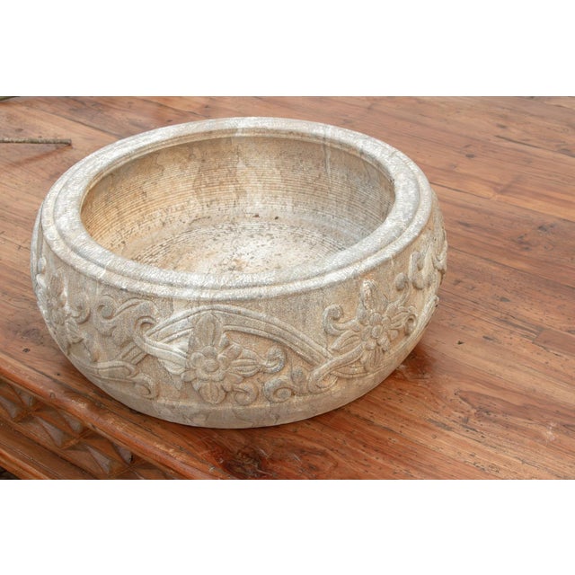 Art Deco Finely Carved Stone Lotus Urn For Sale - Image 3 of 6